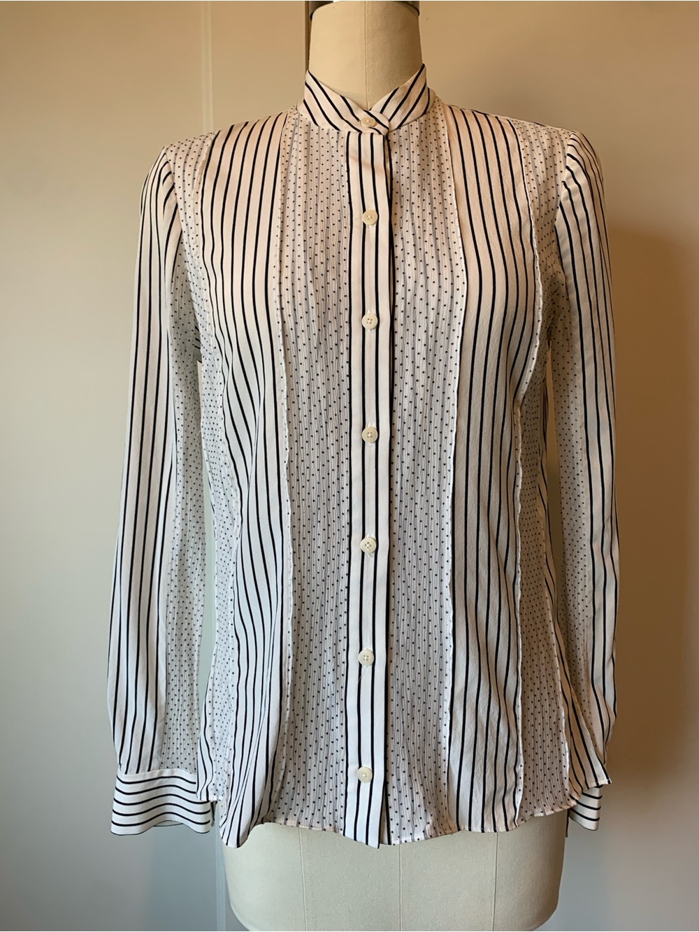 10 Crosby Derek Lam Silk White and Black Striped Button-Up Blouse